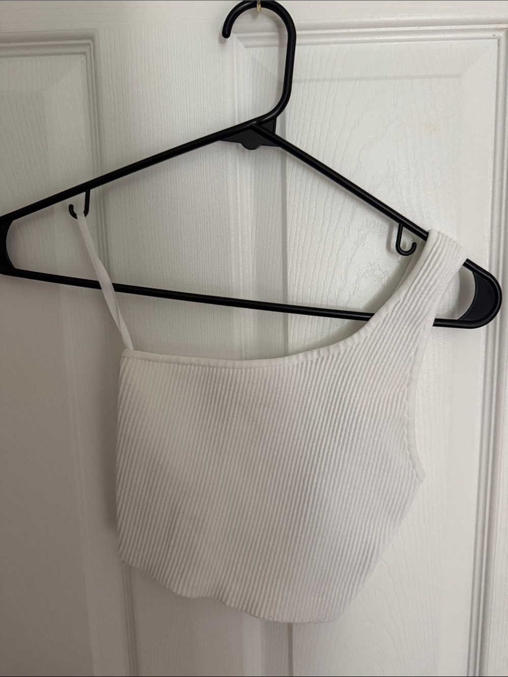 Aritzia White Ribbed One-Shoulder Crop Top